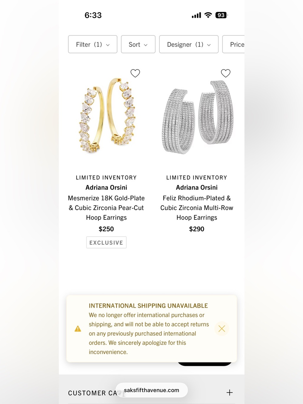 Adriana Orsini pavé cubic zirconia rhodium plated elegant hoops & gifts